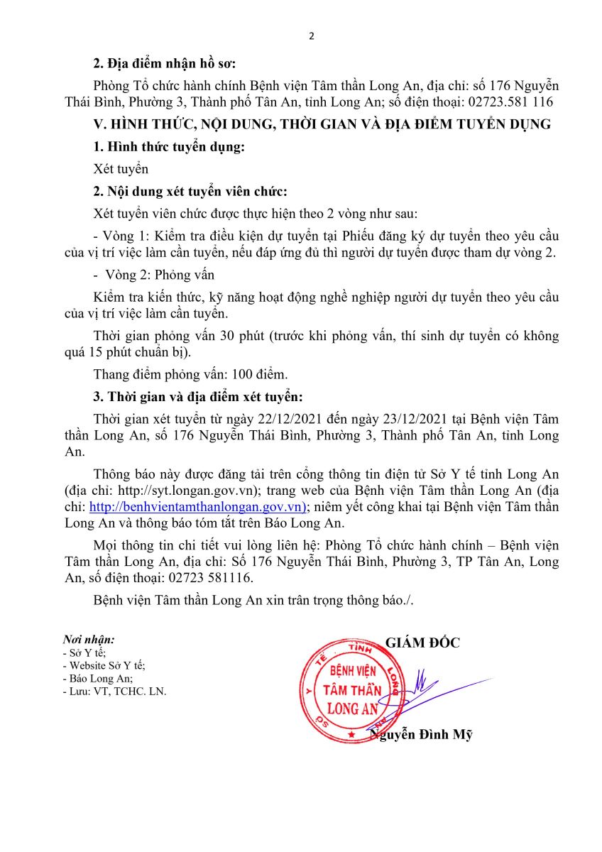 Bệnh viện Tâm thần Long An thông báo tuyển dụng viên chức năm 2021